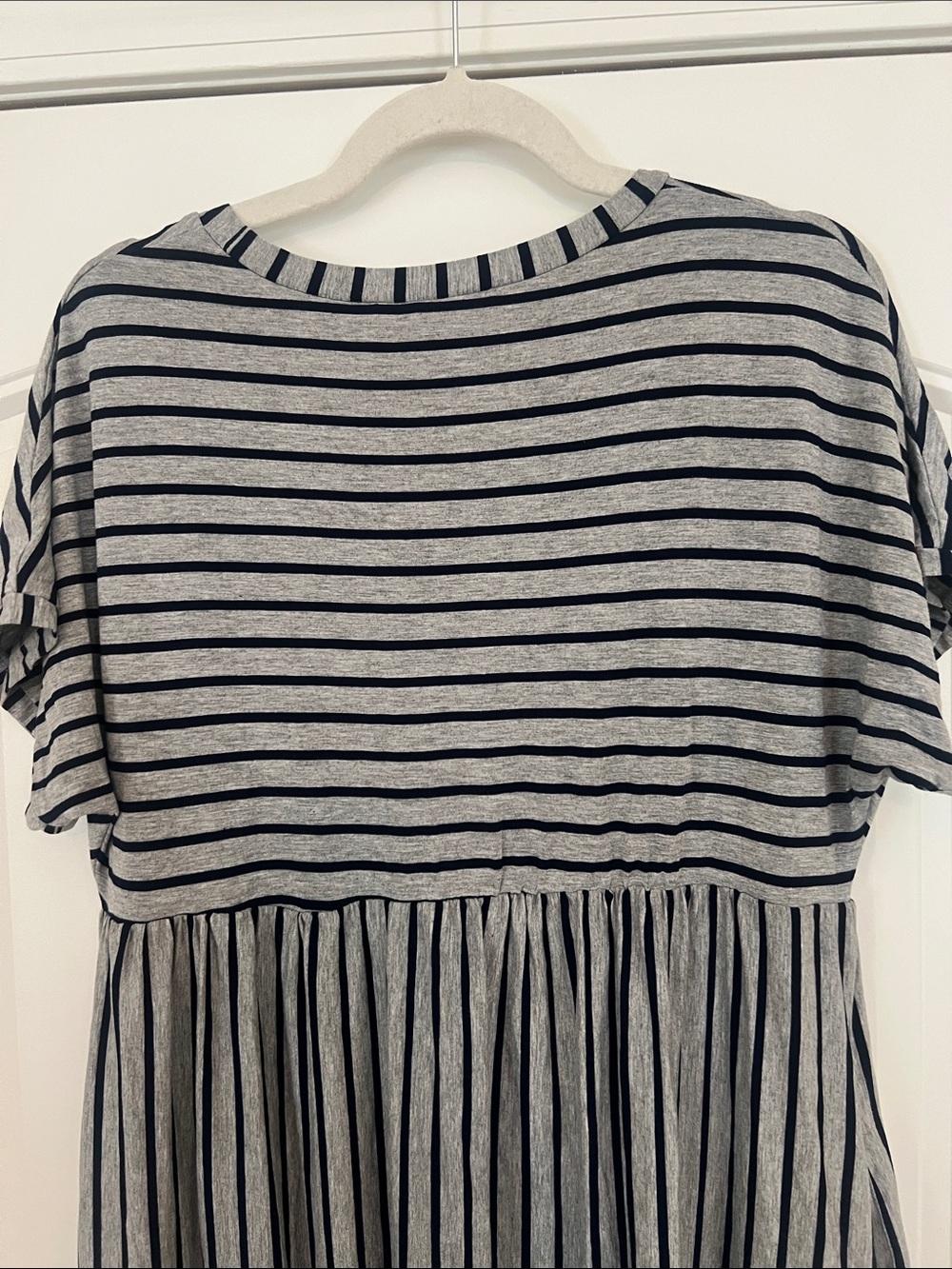 Suzanne Betro Women’s Gray with Black Stripes Short Sleeve Midi Dress Sz XL - Picture 10 of 15